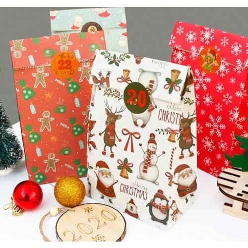 24sets Christmas Paper Bag Gift Box Santa Claus Elk Candy Chocolate Cookies Bag Party Favors Merry Christmas Decorations