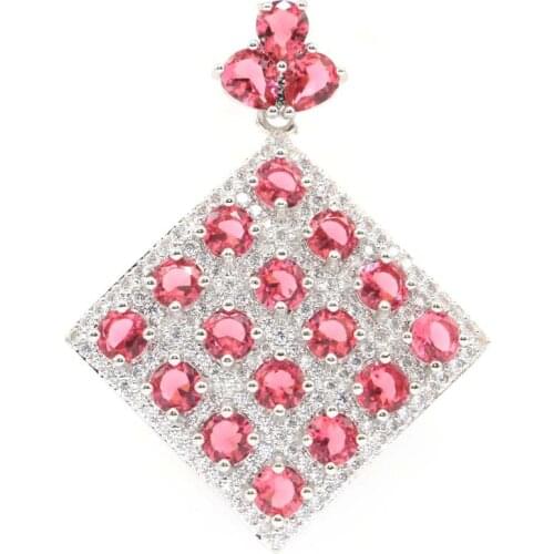 42x32mm Delicate Fine Cut Created Pink Raspberry Rhodolite Garnet Bright Zircon For Women Fine Jewelry Silver Pendant