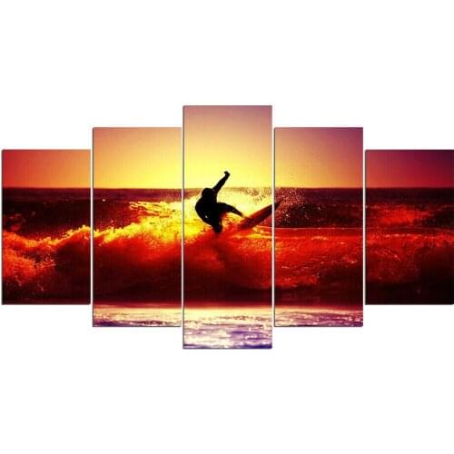 5 Pcs Canvas Pictures Print Wall Art Canvas Paintings Wall Decor for Living Room Sea Wave Surfing Sport Sunset Unframed