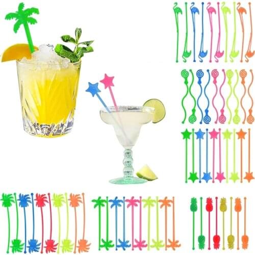 50pcs Flamingo Pineapple Star Drink Wine Decor Cocktail Swizzle Sticks Drink Stirrer Hawaiian Beach Party Decor Bar Supplies