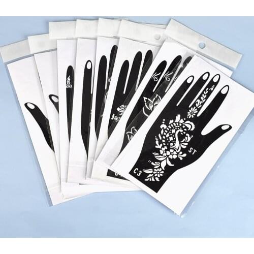 8 Sets Hand Tattoo Hollow Drawing Template Henna Stencil Temporary Body Art Sticker Wedding Tool India Flower Tattoo Stencil