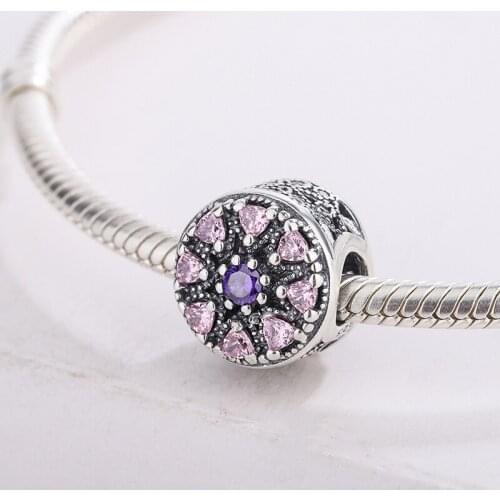 925 Sterling Silver Shimmering Medallion Multi-Colored CZ Zircon Pendant Charm Bracelet DIY Jewelry Making For Pandora