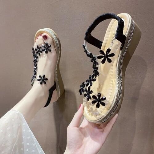 Wedge Sandals Fairy Style 2021 Summer New Transparent Rhinestone Platform Platform Shoes Fashion Sandals for Women