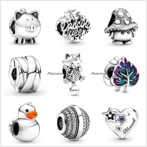 Authentic 925 Sterling Silver Vintage Mushroom House Line Cat Charms Bead Fit Pandora Bracelet & Necklace Jewelry
