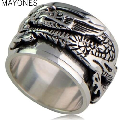 Boutique jewelry 925 sterling silver jewelry, domineering, wide finger ring, dragon pattern transport ring, mens ring