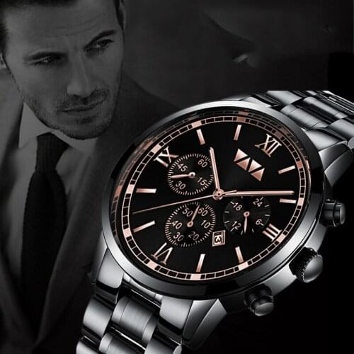 Brand New Business Watch Men Steel Metal Quartz Watches Mens Clcock Classical 3 Eyes Wristwatch Relogio Masculino Reloj Hombre