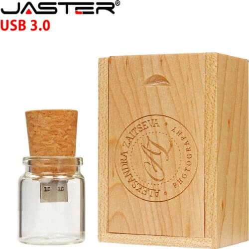 JASTER wooden cork drifting bottle usb 3.0 flash drive pendrive 4GB 8G 16GB 32GB 64GB wishing bottle wedding gift customer LOGO