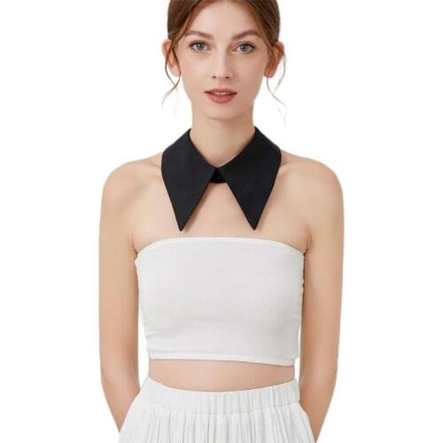 European Women Girls Faux False Collar Office Lady Blouse Detachable Simple Black Pointed Lapel Choker Necklace Decor