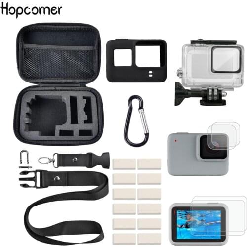 GoPro Hero 7 White/Silver Accessories Kits for Outdoor Climbing Carrying Case Waterproof Case+Screen Protector Lanyard Carabine
