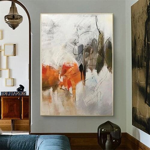 Hot Hand-painted Modern Oil Painting Nordic Minimalist Canvas Painting Orange Graffiti Geometric Wall Art Living Room Mural art