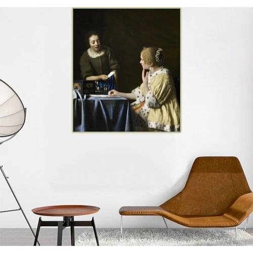 Citon Johannes Vermeer《Mistress and Maid》Canvas Oil Painting Artwork Picture Poster Famous Painting Wall Decor Home Decoration