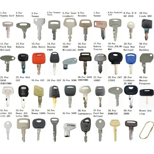 39 Construction Heavy Equipment Key for Yamaha,Kubota,Komatsu,Gehl,Tennant,Yanmar,New Holland,Ford,Terex