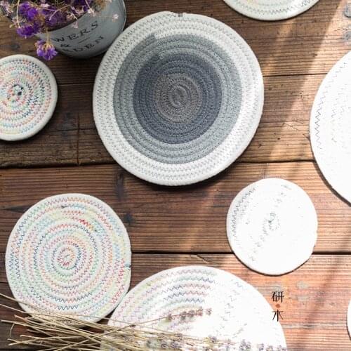 Hand Woven Cotton Thread Meal Mat,Modern Simple Cotton Hemp Bowl Mat, Thickened Heat Insulation Flax Cup Mat