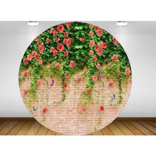 Round circle background backdrop flower brick wall wedding bridal shower birthday party decor candy table banner fabric YY-207