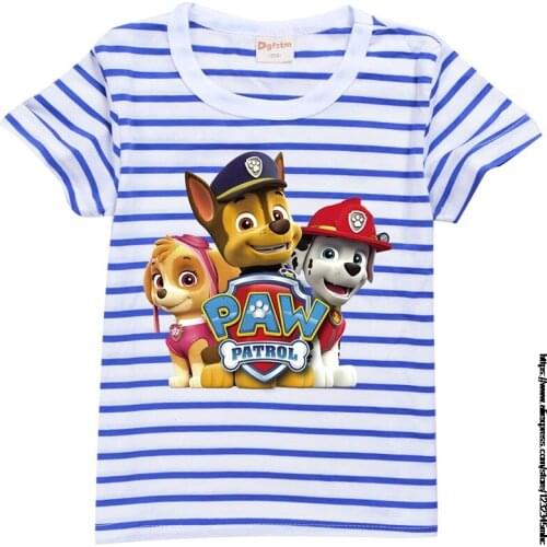 Summer Top Boys Girls Streetwear PAW PATROL Print Kawaii Striped Shirt Top Teenage Tee Clothes Casual Student wear