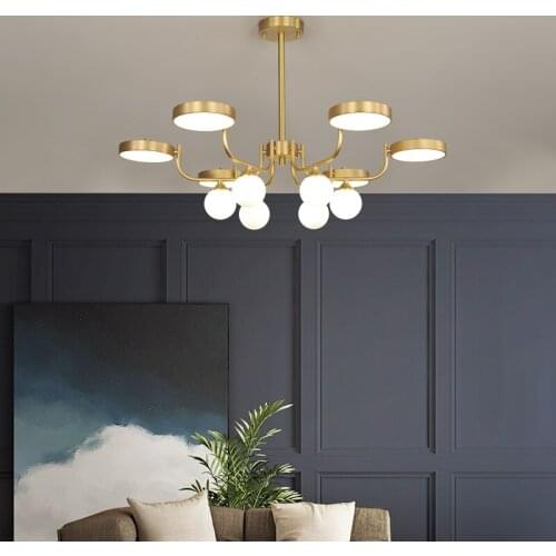 Living Room Chandelier lighting Nordic Style Dining Room lights Bedroom Warm Home Art Decoration All Copper Net Red Chandeliers