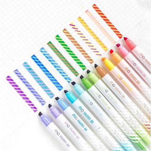 12 pcs/set Magic Colors Drawing Art Marker Pen Scrapbooking School Stationery Supplies Discolored Highlighter Spot Liner Pens