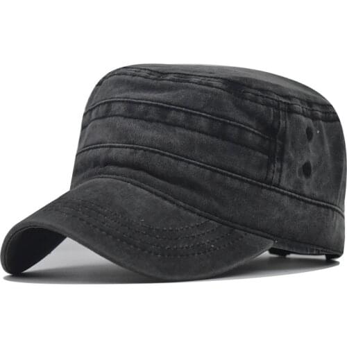 Fashion Flat Top Hat Caps Mens Vintage Military Outdoor Unisex Casual Cotton Soldier Denim Sun Hat Visor Solid Flat BaseballCap