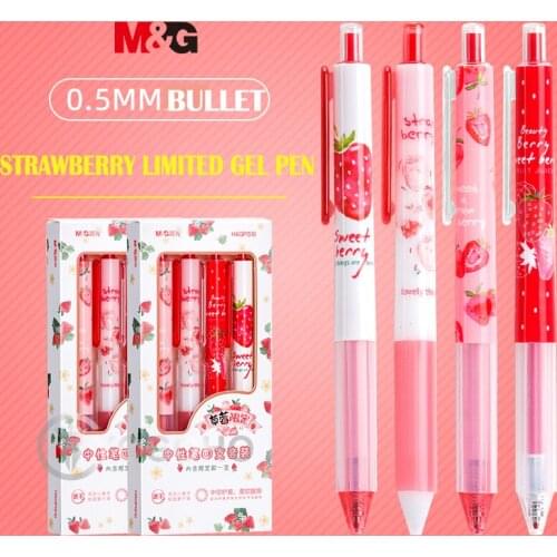 M&G Strawberry Limited Retractable Gel pen set quick drying 0.5mm Black Bullet Point Student Cute Creative High Appearance