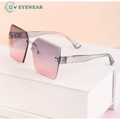 2021 new rimless sunglasses woman personality European and American square outdoor high quality comfort wear trend eyeglasses