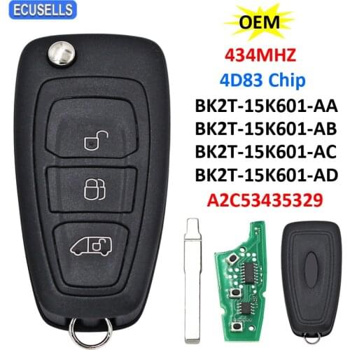 OEM 3 Button Remote Car Key 434MHz 4D83 Chip For Ford Transit Connect Transit Custom BK2T-15K601-AA/ AB/ AC/AD A2C53435329