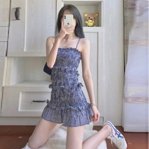 Retro little slim black suspender dress children summer plaid niche sweet can be sweet and salty fishtail dress Y2K vestidos