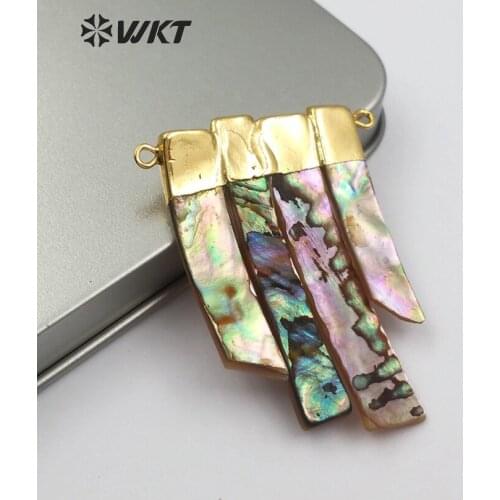 WT-C270 Natural Sea Shell Jewelry Fashion Connector Abalone Shell Yellow Shell White Shell In Gold Capped Hand Shape Pendant