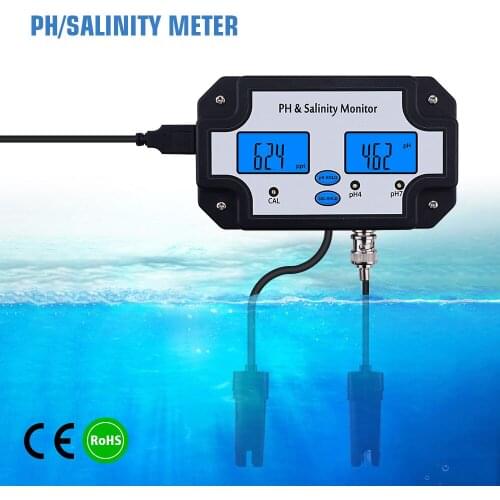 Portable Fish Tank Monitor 2 In 1 PH Meter And Salinity Water Quality Tester For Sea Water In Aquarium Swimming Pool Spa