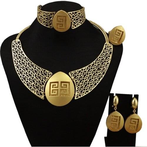 Gold women jewelry sets women necklace sets wedding party jewelry sets bracelet gift