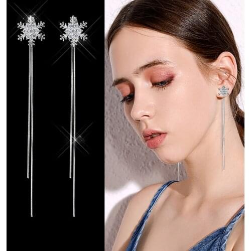 2020 Fashion Women Earrings Rhinestone Snowflake long Stud Earrings Jewelry Earrings Party Jewelry hanging female new