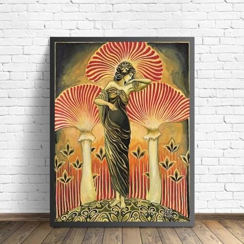 Soma Goddess Poster Print Canvas Painting Pagan Mythology Nouveau Psychedelic Mushroom Bohemian Wall Art Picture Home Decor
