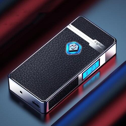 USB Rechargeable Dual Arc Flameless Lighter High-end Digital Display Windproof Cigarette Lighter Mens Gift Cigar Accessories