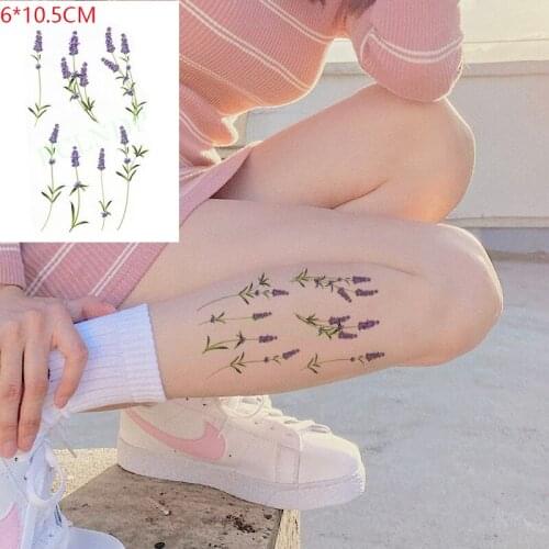 Waterproof Temporary Tattoo Sticker Purple Lavender Flowers Plant Body Art Flash Tattoo Fake Tattoo for Women Men