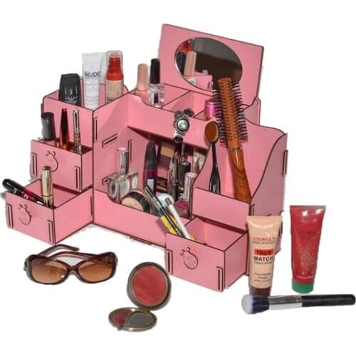 Pink Wooden Makeup Organizer Drawer Box Jewelry Sundries Finishing Box Cosmetic Storage Lipstick Holders perfume display stand