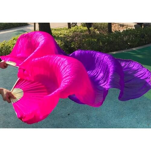 2016 female high quality Chinese 1 Pair of belly dancing fans cheap hot sale rose+Purple silk veils dance fans Wholesale
