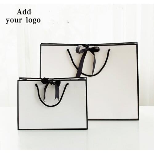 100pcs gold gift / bag black frame white thickened gift business bag shopping paper bag packaging bag custom logo printing