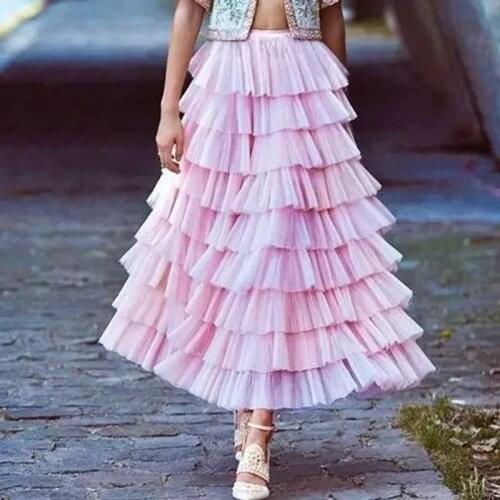 2021 Spring Summer Birthday Skirt юбки Ruffle Tiered Cake Tulle Skirts Ankle Length Skirt mujer faldas Ladies Tutu Skirt