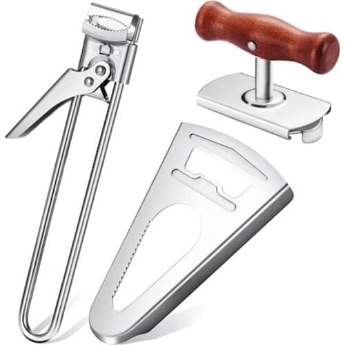 3Pcs Jar Opener Tools,Adjustable Stainless Steel Can Openers Triple-Cornered Jar Opener Bottle Opener With Wooden Handle