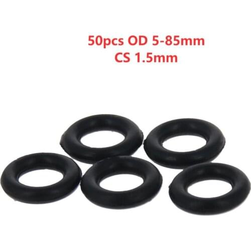 50Pcs OD 5-85mm Nitrile Rubber NBR Sealing Gaskets CS 1.5mm NBR Oil Filter O Rings Gaskets Washers