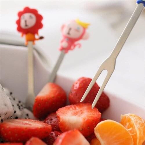 6 Pcs Mix Animal Cute Cartoon Salad Forks Mini Dessert Fruit Forks Holder Stainless Steel with A Holder Silicone Handle Cake