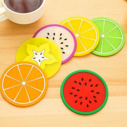 7 Pieces/set Mini Fruit Pattern Drink Mat Coaster Table Mat Hot Silicone Coaster Placemat Kitchen Mat Non-slip Coaster Decor