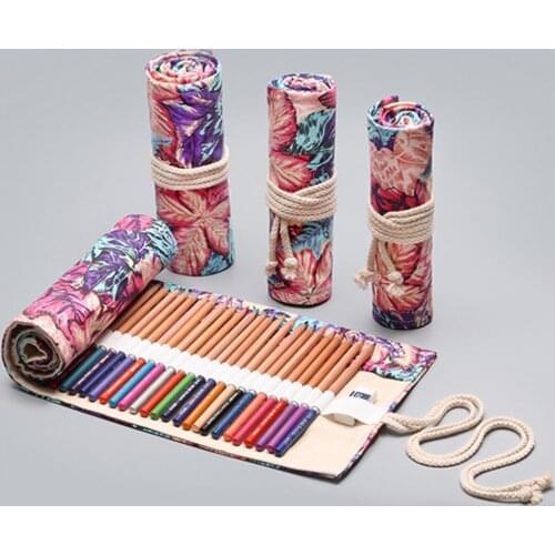 80% Off 12/24/36/48/72 Holes Roll Canvas Storage Bag Maple Leaf Pencil Case Pen Pouch Stationery Gift for School