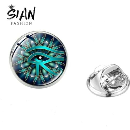 SIAN Eye of Horus Egyptian Brooch Glass Round Stainless Steel Badge Backpack Hat Pin Classic Eye Rune Clothes Accessories Gifts