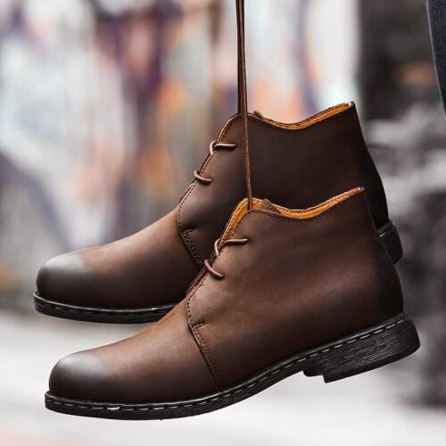 Retro Tooling Boots Fashion Genuine Leather Mens Boots Spring Warm Winter Boots Men High Quality Breathable Cowboy Boots 2019