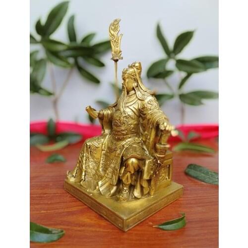 20CM A bronze statue of Guan Gong, the incarnation of Chinese justice Stick knife stroke sword on dragon chair Free Shipping