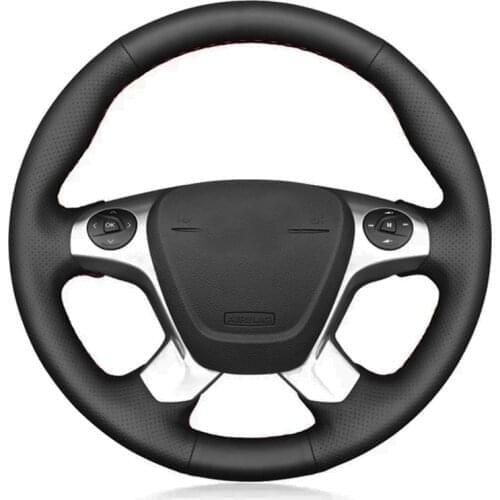 Car Steering Wheel Cover Soft Black Genuine Leather For Ford Transit Connect Tourneo Custom Grand Tourneo Connect 2014-2020