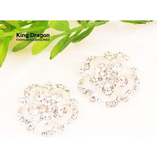 Rhinestone Flower Button Embellishment Decoration Button Flat Back 20MM 10PCS/Lot Silver Color KD434