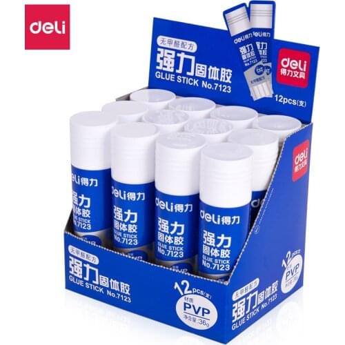 Deli 36g 12pcs/Lot Strong Viscous PVP Solid Glue Formaldehyde-free Formula Strong Glue Stick
