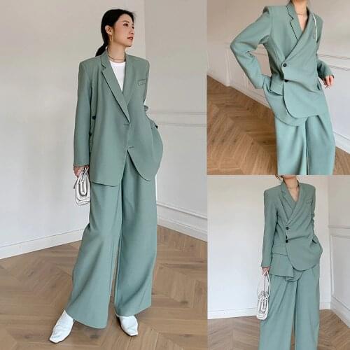 Elegant Women Suits Notched Lapel New Designed Side Buttons Blazer Office Lady Daily Casual Party Coat 2 Pieces Sets