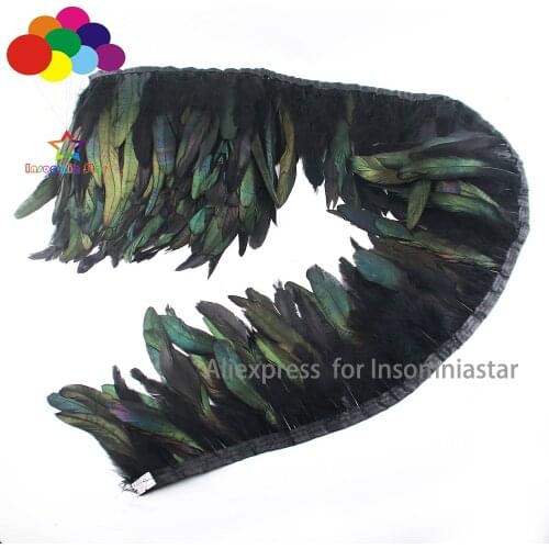 INSOMNIA STAR 10 Meter dyeing Black rooster feathers fringe skirt trims 14-20 cm plumas Crafts